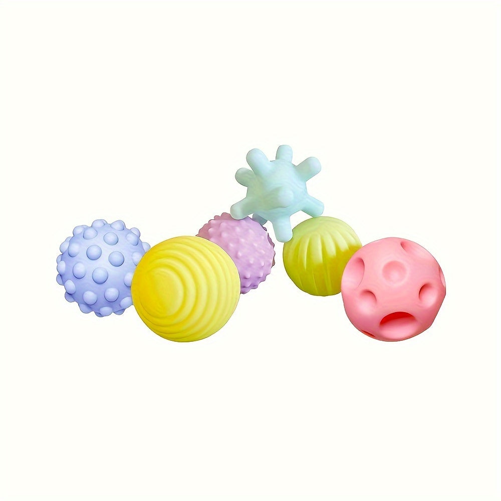 0-3 yoshdagi chaqaloqlar uchun 6 ta silikon sensor to'pi to'plami, taktil va rangni tanish uchun