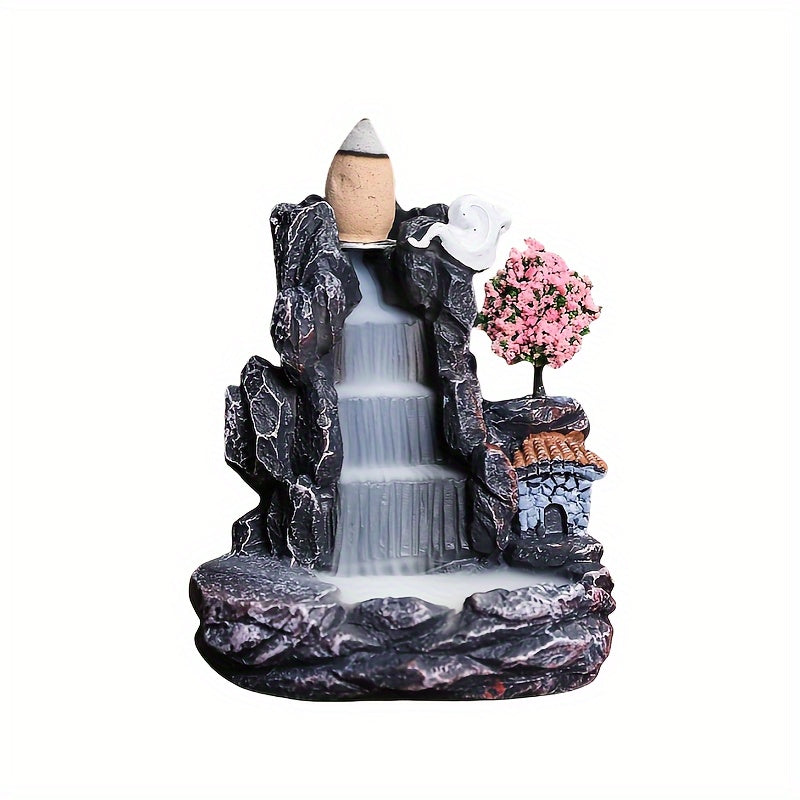 Flower Waterfall Backflow Incense Burner Handcrafted Resin Air Purifying Decor