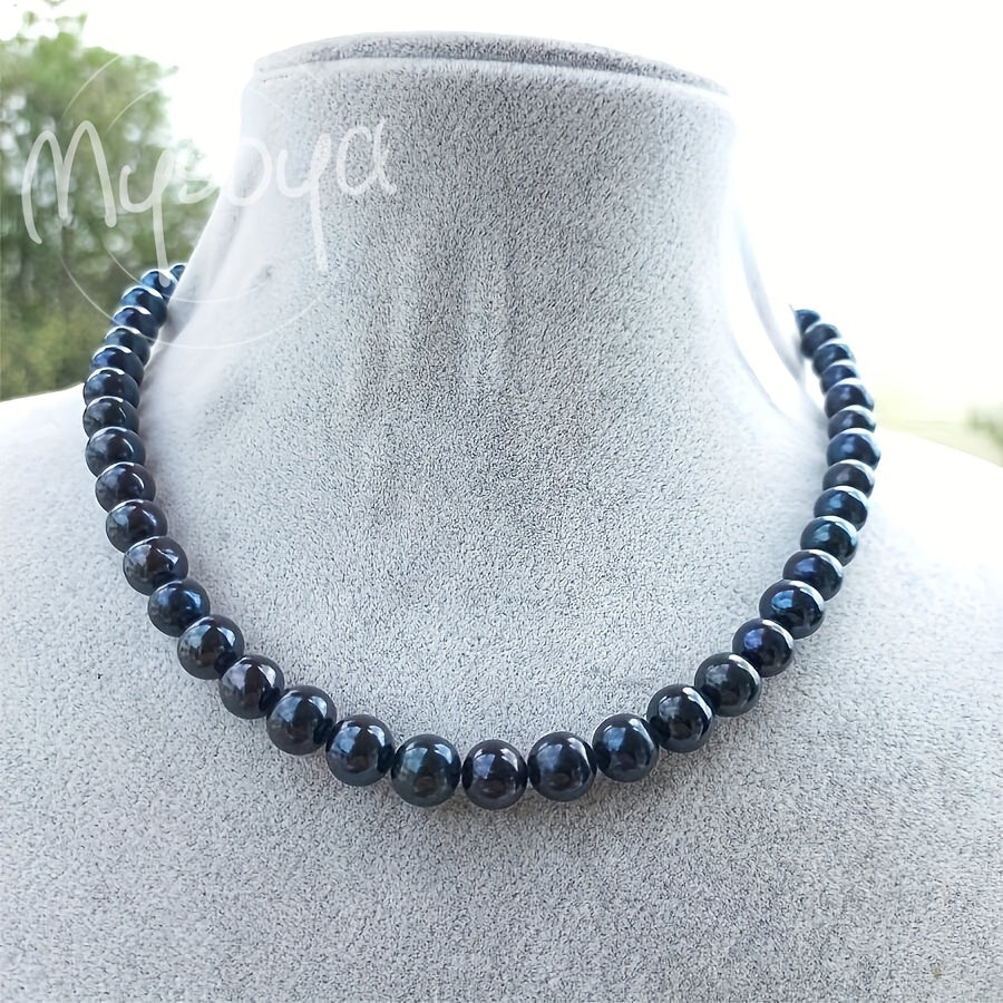 Collar de perlas de agua dulce azul con cierre de flor de plata, perlas de 8-9mm, regalo de piedra de nacimiento de junio para mujeres
