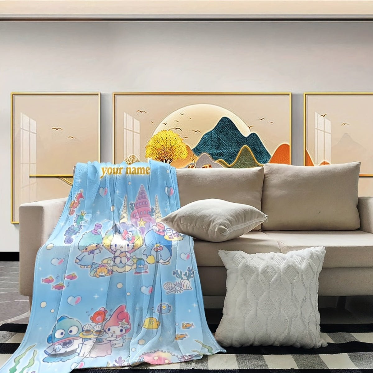 Cartoon Hello Kitty Underwater World Flannel Blanket for Kids and Adults