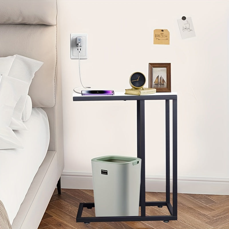 Mesa auxiliar en forma de C para sofá cama, superficie grande, acero zinc ecológico