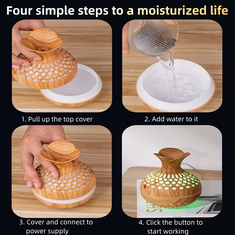 Wood Grain USB Humidifier with Silent Operation and Fragrance Diffuser for Living Room Decor