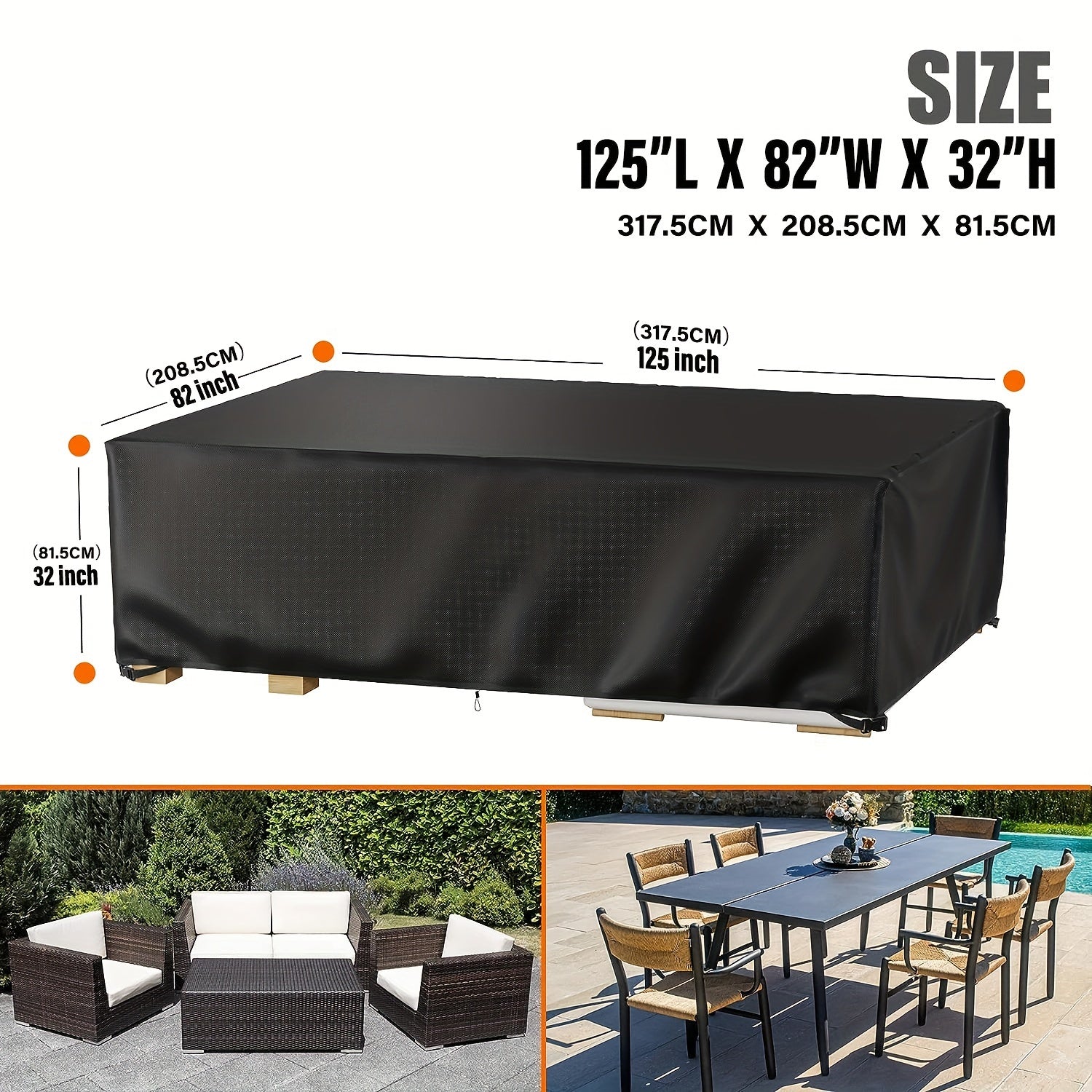 Heavy-Duty Waterproof Garden Furniture Cover for Large Outdoor Sets Black