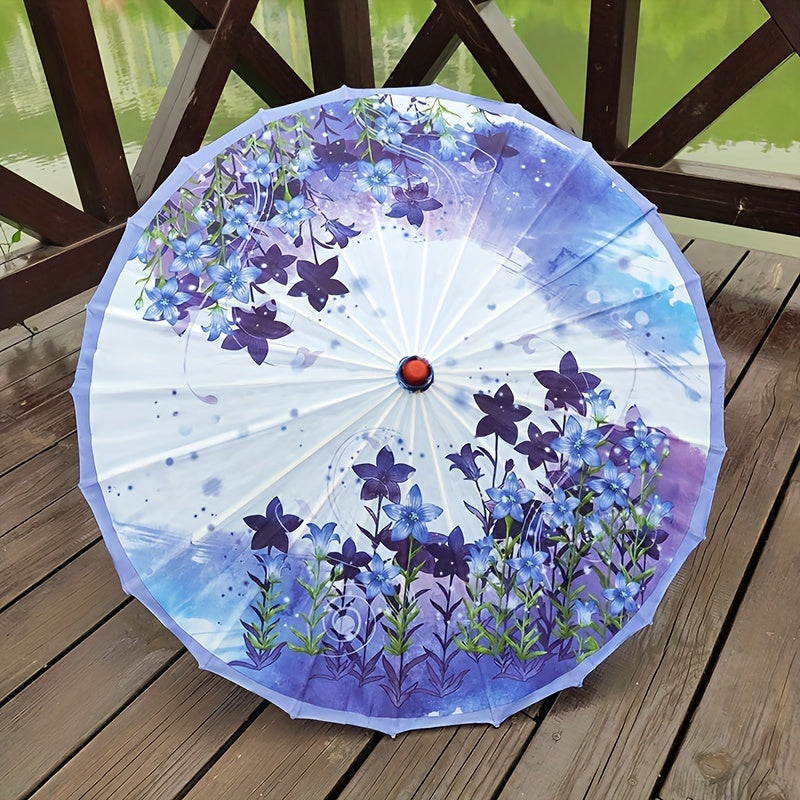 Chinese Cherry Blossom Parasol Umbrella with Silk Cloth Sun and Rain Protection