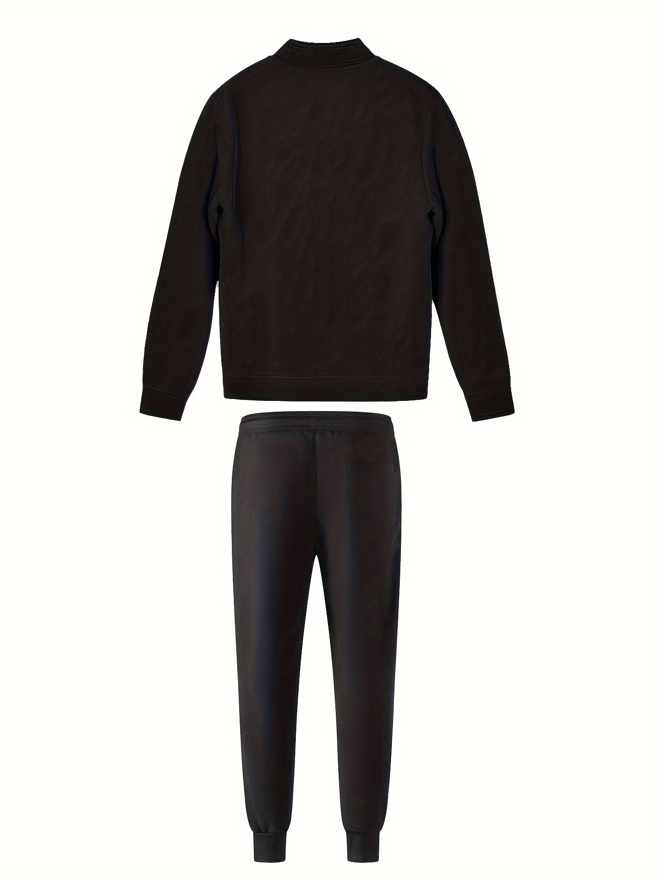 Men's Solid Polyester Band Collar Jacket and Slim Fit Joggers Set for Casual Spring Fall