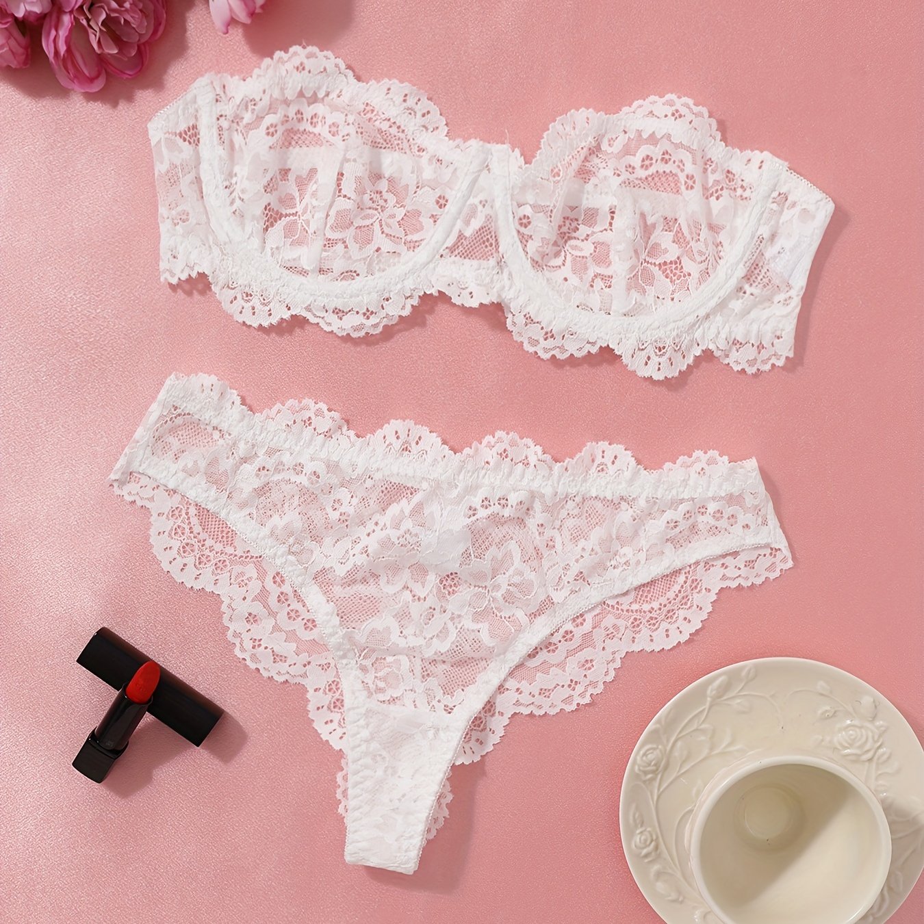 White Lace Lingerie Set with European Style