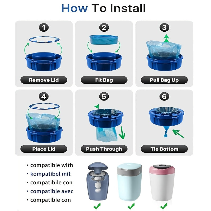 Leak-Proof Odor Control Diaper Pail Refills Blue White Striped Bags