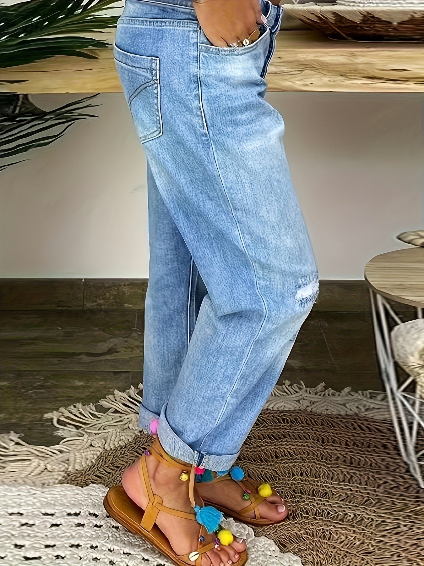 Ayollar uchun katta o'lchamli yuqori belli elastik denim shimlar, kundalik ko'k, qulay fit