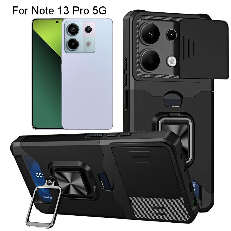 Heavy-Duty Shockproof Phone Case with Metal Stand and Card Slot for Redmi Note 13 Pro Plus 12 Pro 11 Pro