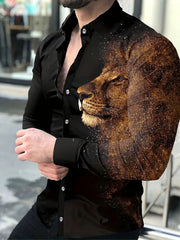 Men's Long Sleeve Shirt with Lion Star Pattern Polyester Spandex Casual