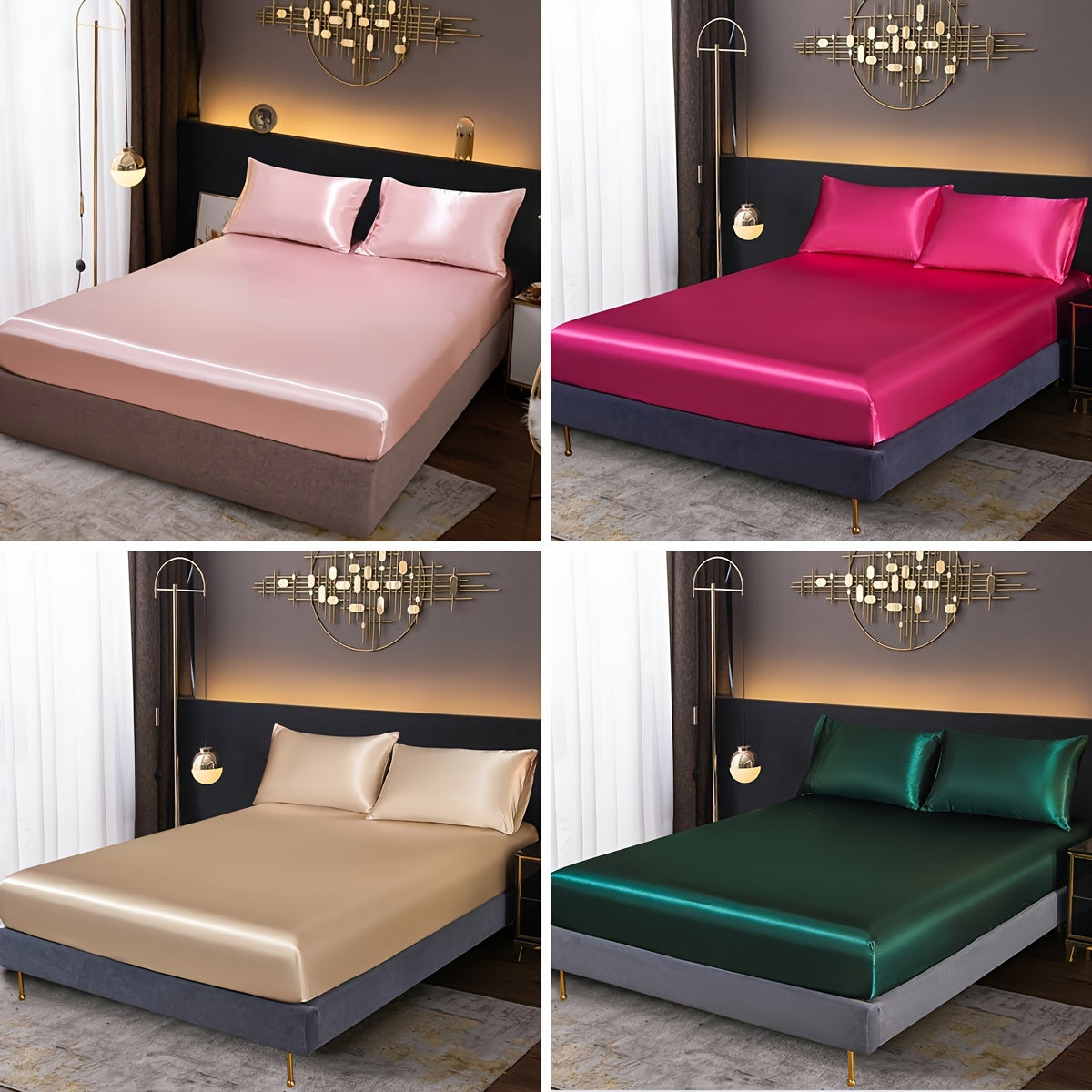 3-Piece Fitted Sheet Set with Pillowcases Polyester Bedding Soft Skin-Friendly