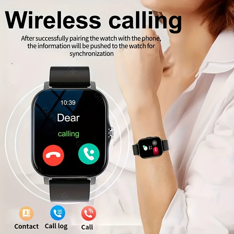 Умные часы с HD-дисплеем, спортивными режимами, уведомлениями, прогнозом погоды, безрамочным дизайном, беспроводными вызовами и зарядкой через USB. Идеальный подарок как для мужчин, так и для женщин, совместимы с Android.