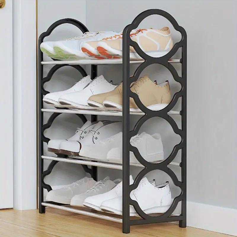 Black and White Stainless Steel Shoe Rack 4 Tiers Space-Saving Entryway Organizer