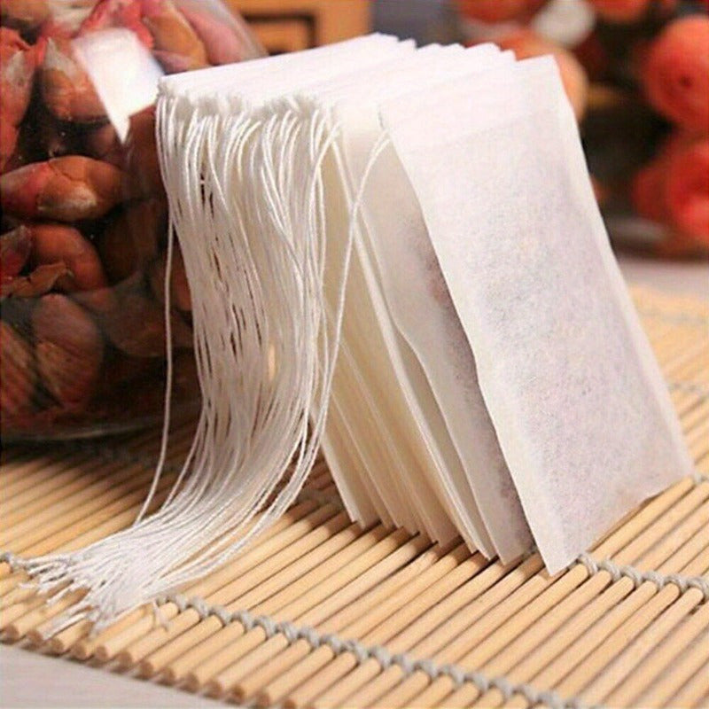 100 Non-Woven Tea Bags with Drawstring, Leak-Proof, Odorless, for Loose Leaf Tea