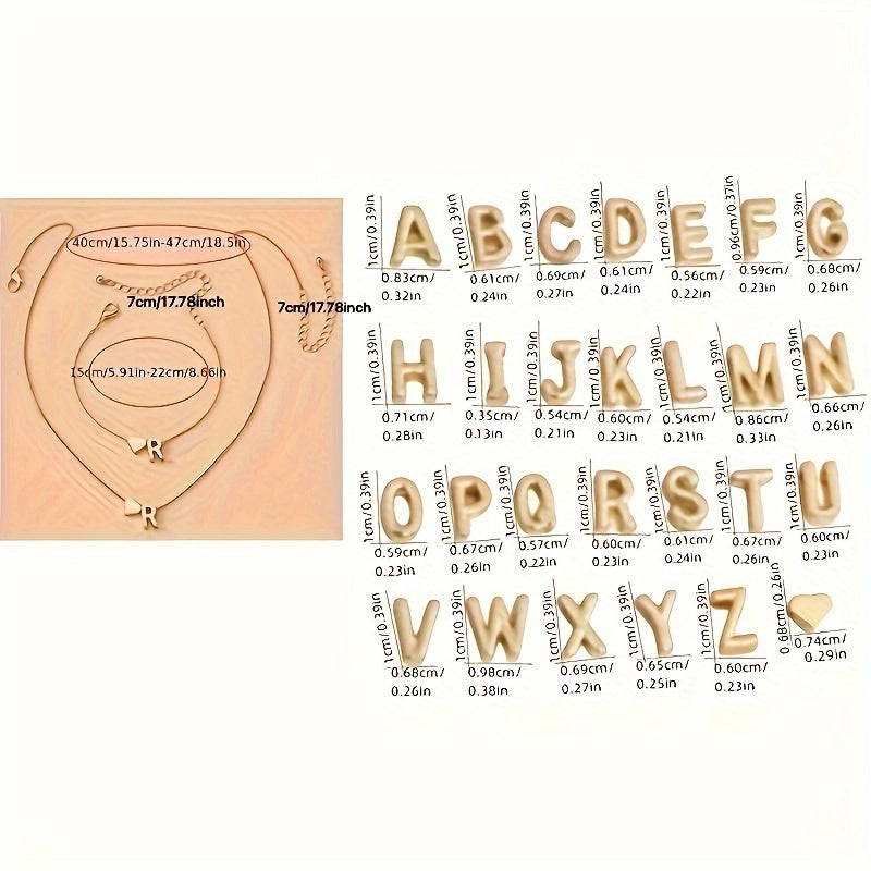 Peach Heart Charm Jewelry Set with 26 Letters for Women