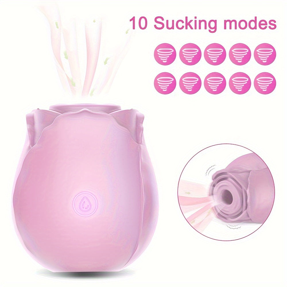 Vibrador de silicona con forma de rosa para mujer, recargable, 10 modos, estimulador de clítoris