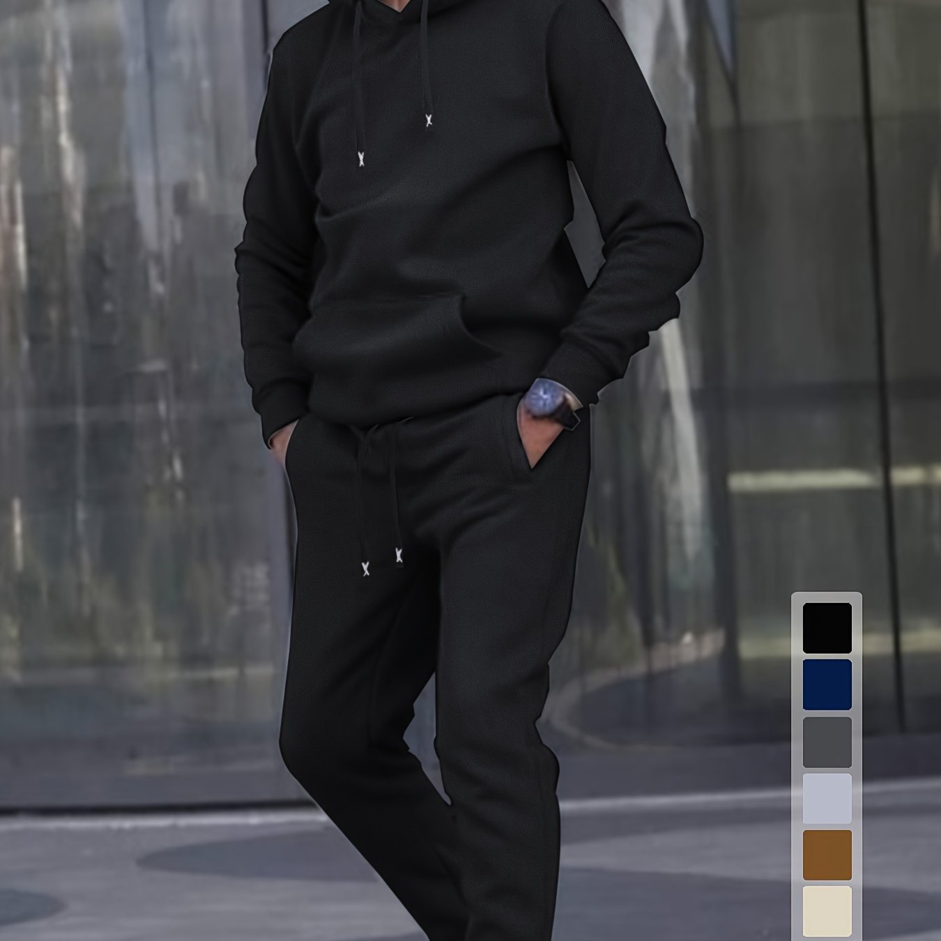 Men's Casual Sportswear Set with Embroidered Alphabet Belt Hooded Sweatshirt and Joggers