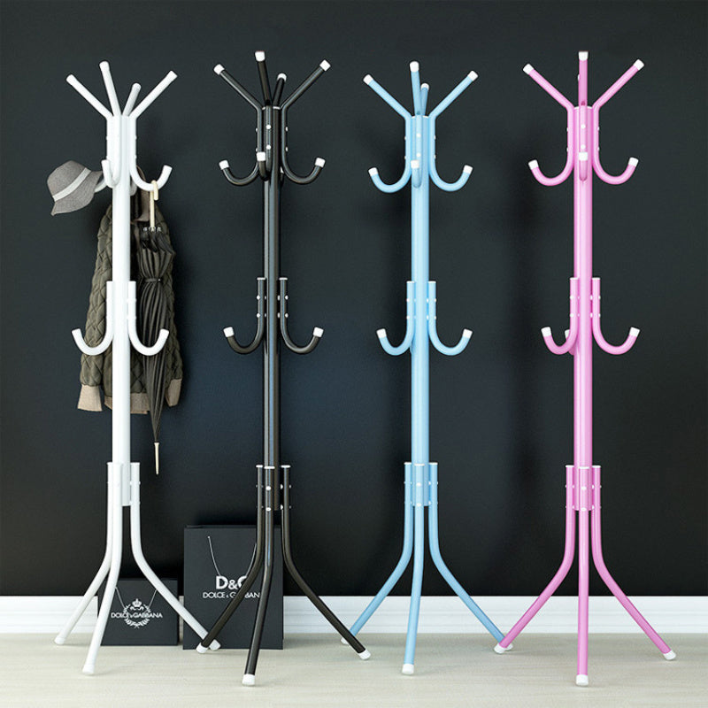 Black Metal Coat Rack with Single Rod and Hooks for Household Storage