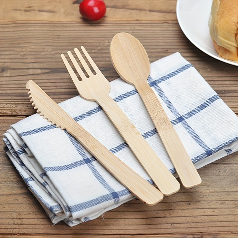 Premium Bamboo Cutlery Set 24 or 36 Pieces Disposable Knives Forks Spoons