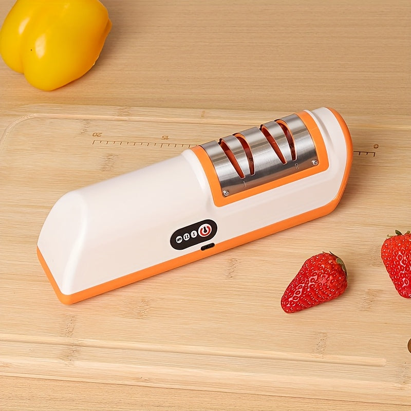 Turli oshxona pichoqlarini professional tarzda silliqlash va qattiqlashtirish uchun USB bilan quvvatlanadigan elektr pichoq silliqlash mashinasi.