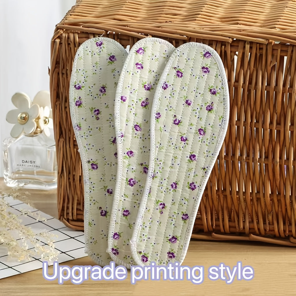 Unisex Floral Felt Insoles 3 Pairs Breathable Soft Comfortable All-Season