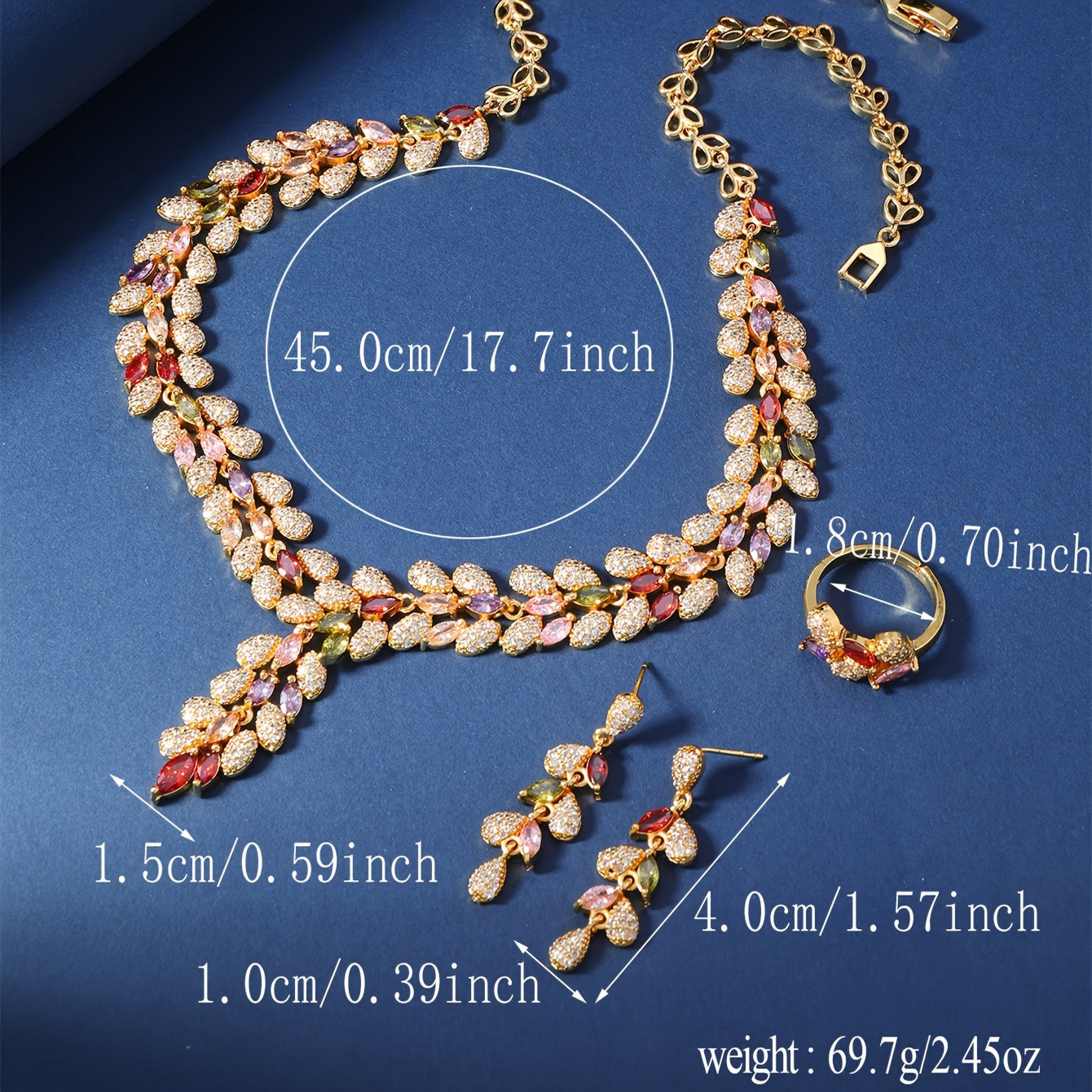 Middle Eastern Copper Jewelry Set with Zirconia Stones and Wheat Tassel Design