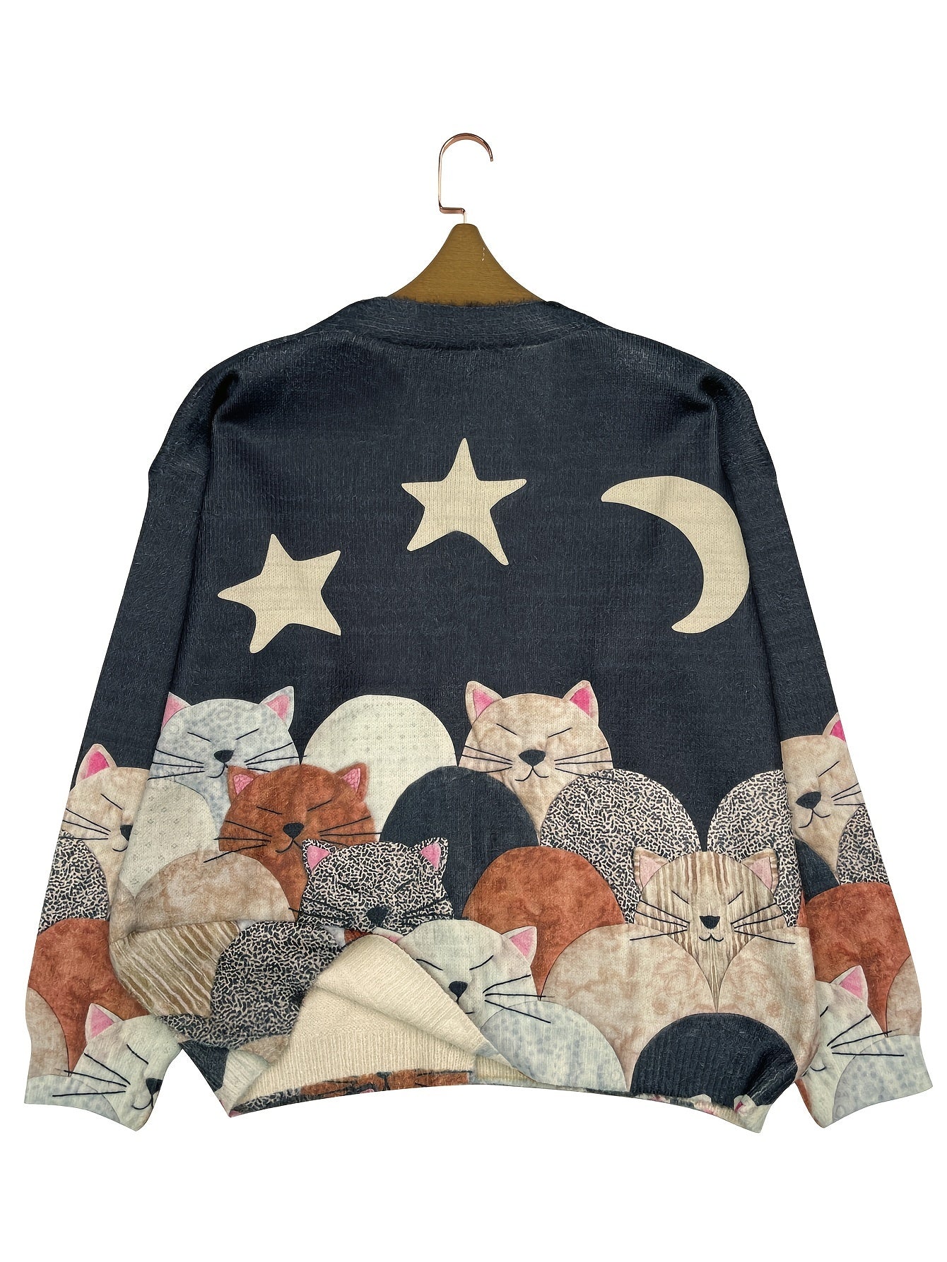 Ayollar uchun katta o'lchamdagi mushuk bosimli V-yengli qisqa cardigan uzun yengli sviter