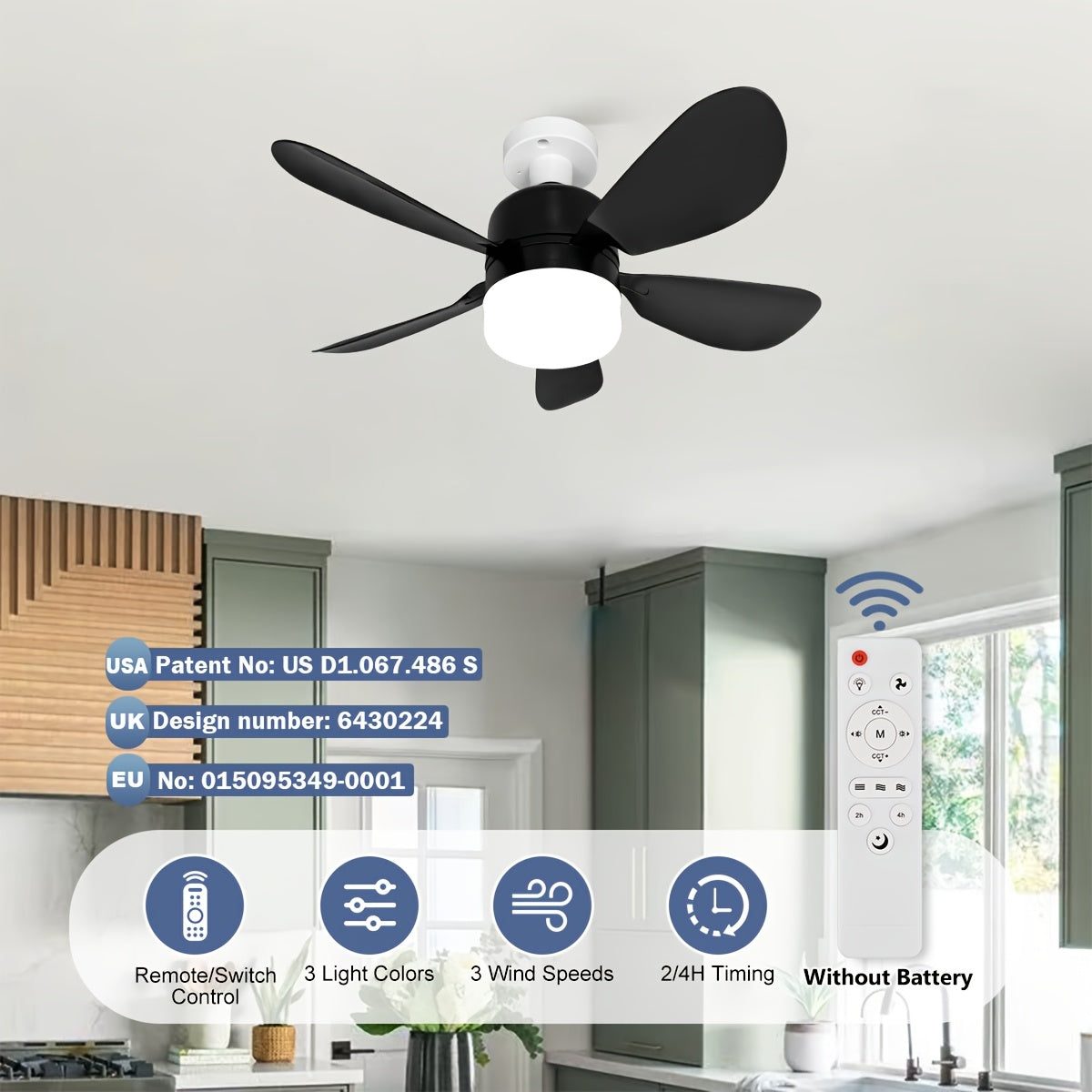 16-Inch LED Ceiling Fan with Tri-Color Temperature Control and Adjustable Speed