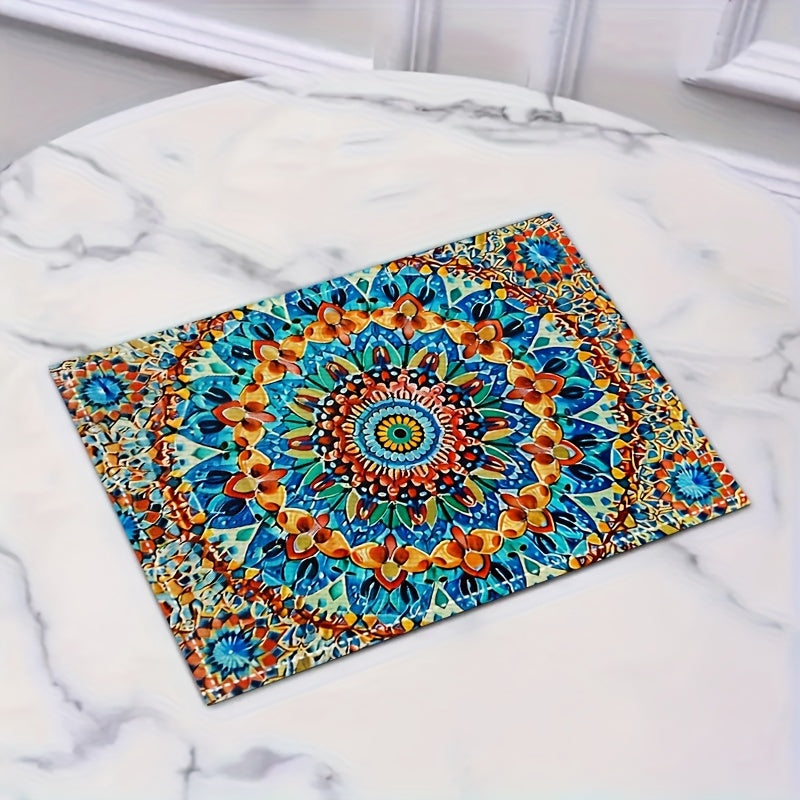 Mandala-Style Placemat Set with Persian Bohemian Design Heat Resistant Washable for Home and Restaurant