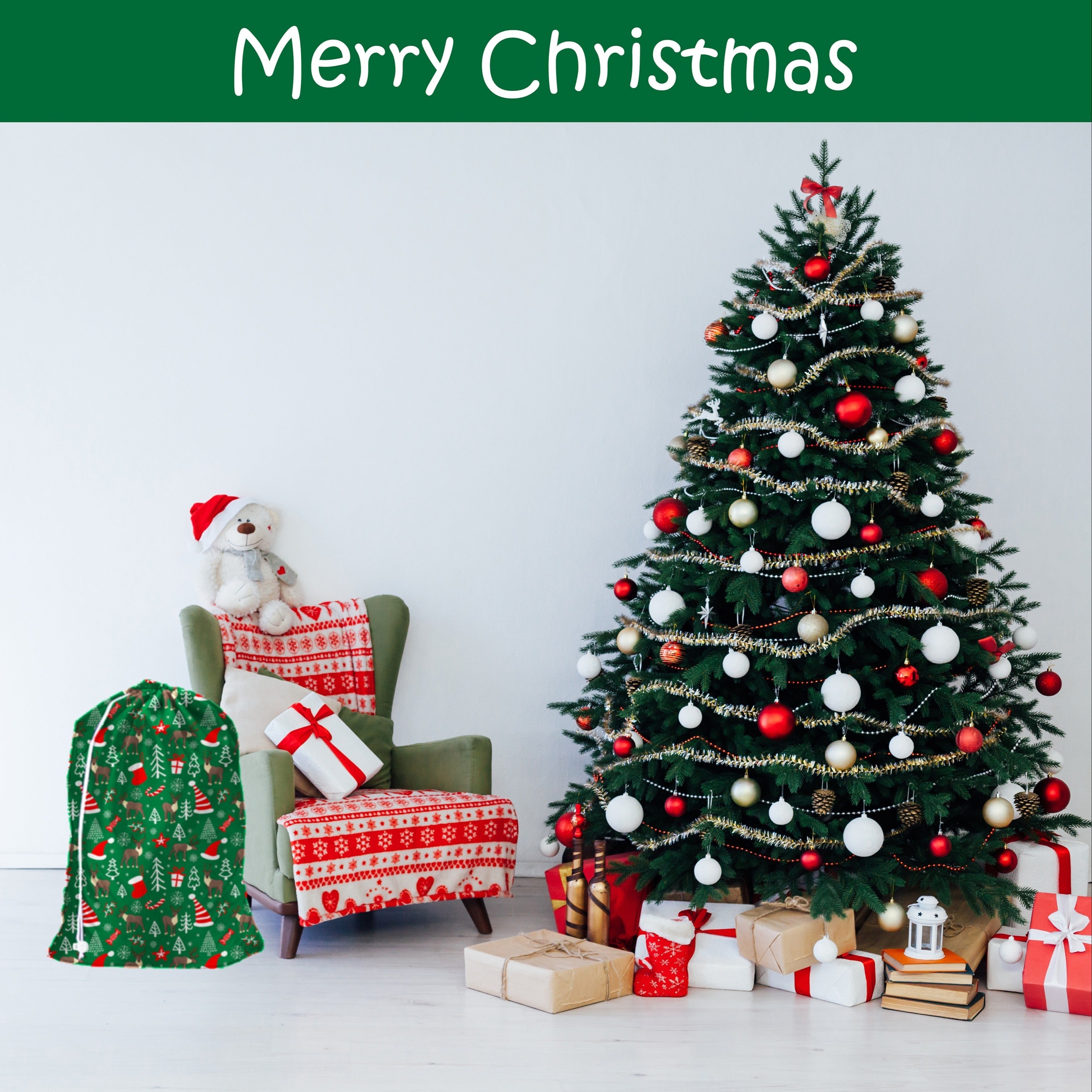 Fabric Gift Bag with Drawstring Closure for Christmas Valentine's Day Holidays and Laundry