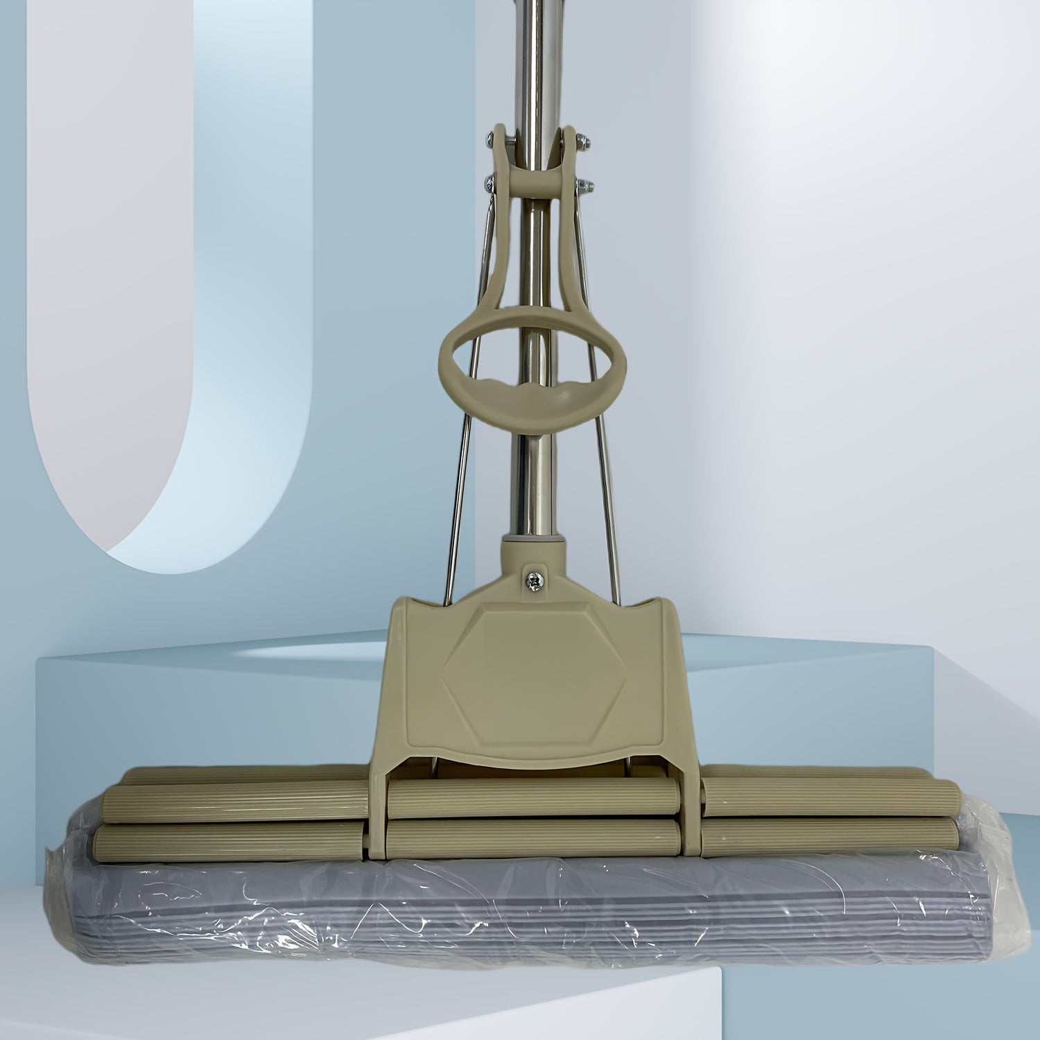 Convenient Sponge Mop on Wheels with Rubber Head for Easy Absorption