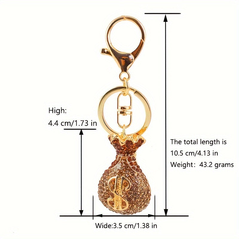 Llavero de strass dorado para mujer, estilo clásico, charm para bolso, colgante