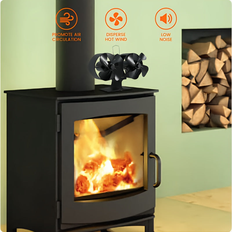 Wood Stove Fan Dual Motors 8 Blades Heat-Powered Fireplace Heater Accessory