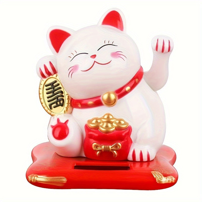 Solar-Powered Lucky Cat Figurine Battery-Free Car Dashboard Home Decor