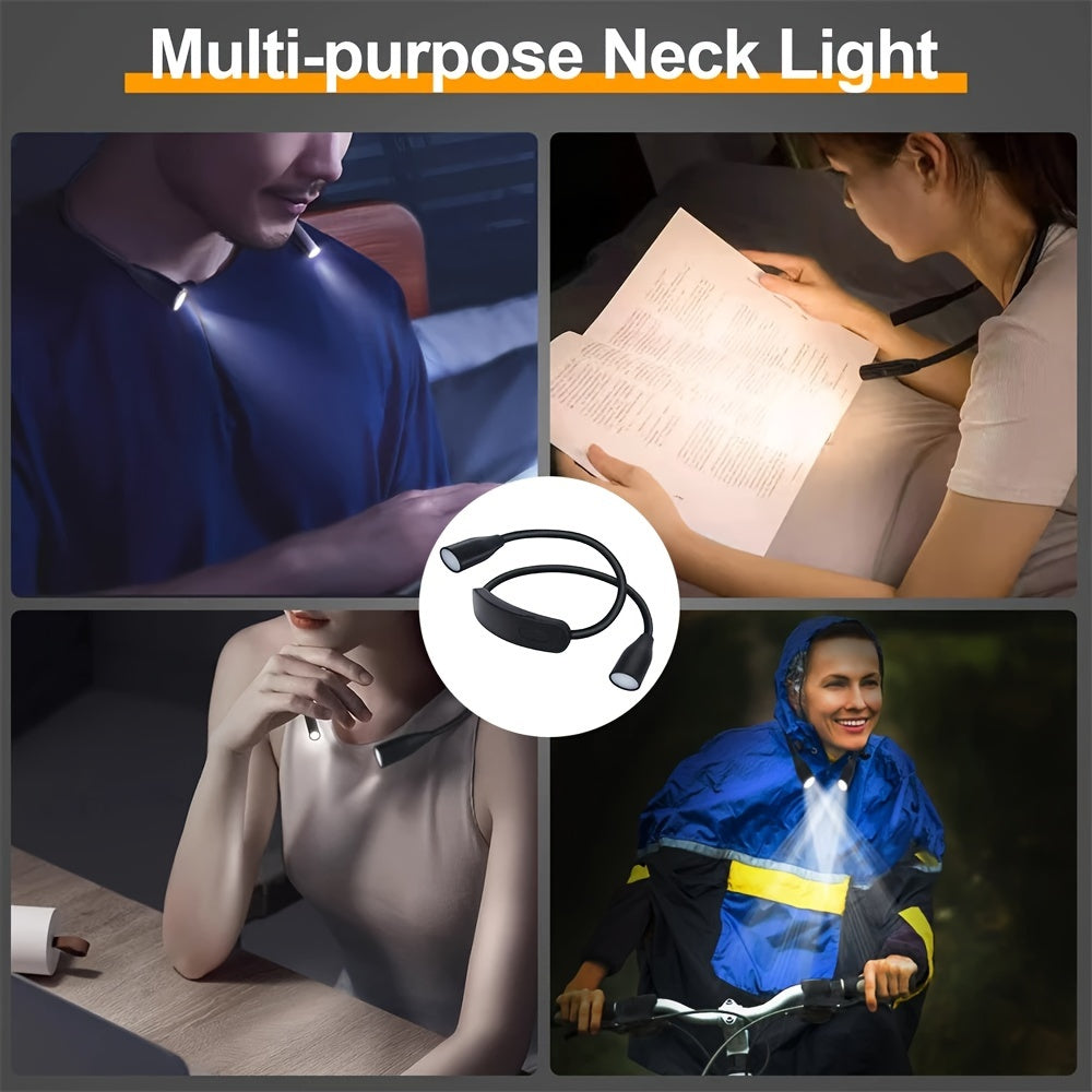 Luz de lectura flexible LED para cuello con 3 modos de color, recargable por USB, ajuste de brillo para cama, camping y actividades al aire libre
