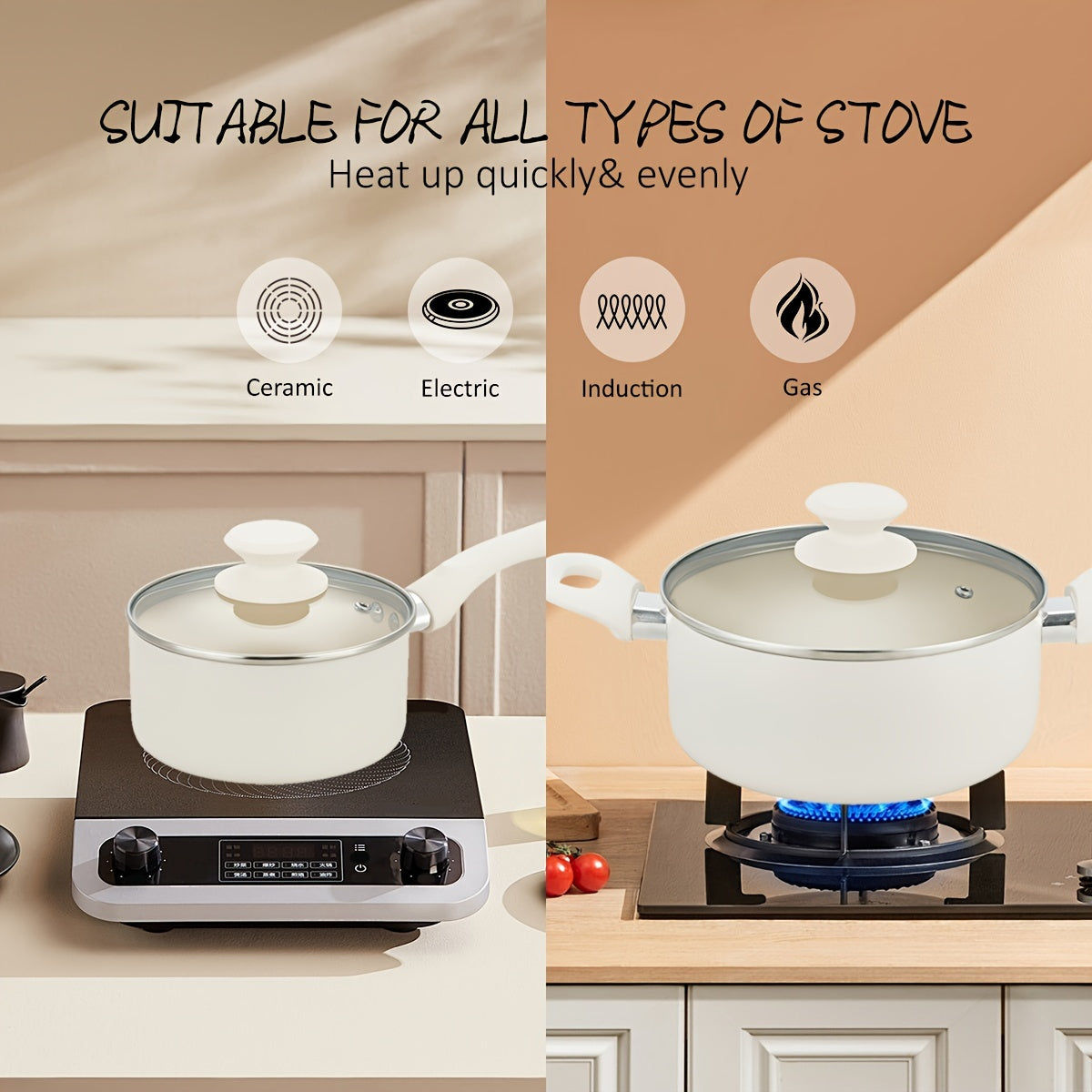 Set of 4 Aluminum Non-Stick Cookware Pieces with Lids 1.5QT and 3QT Ceramic Saucepan