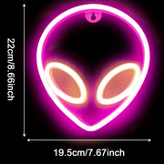 Neon Sign 22x19.5cm Blue Pink UFO LED Wall Light Battery USB Powered for Bedroom Game Room Decor