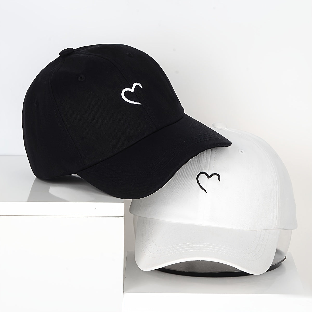 Women's Adjustable Polyester Baseball Cap with Embroidered Heart for Casual and Holiday Wear