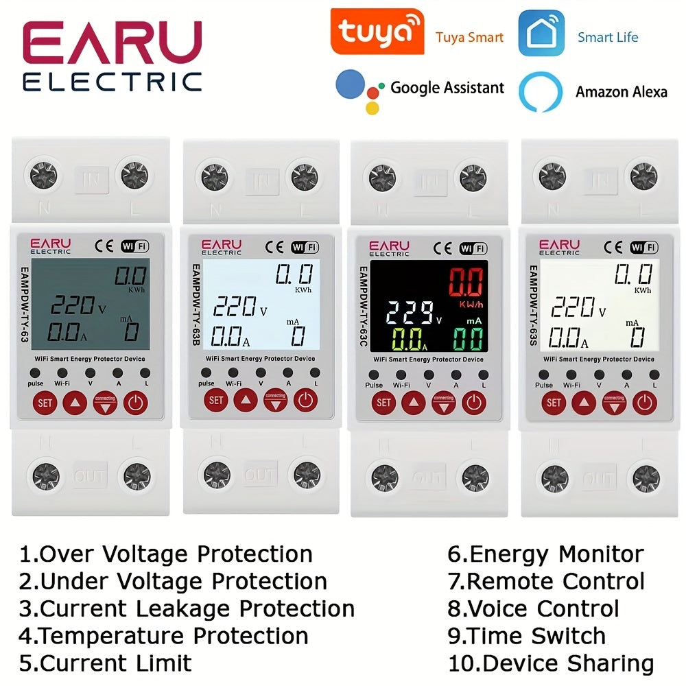 Smart Circuit Breaker with Earth Leakage Over Voltage Under Voltage Protection Energy Meter Remote Control
