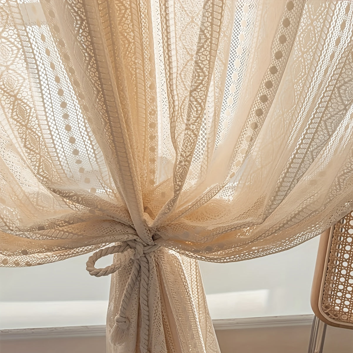 Hollow Striped Yarn Curtain Japanese Style Rod-Mounted Window Screen for Living Room Bedroom