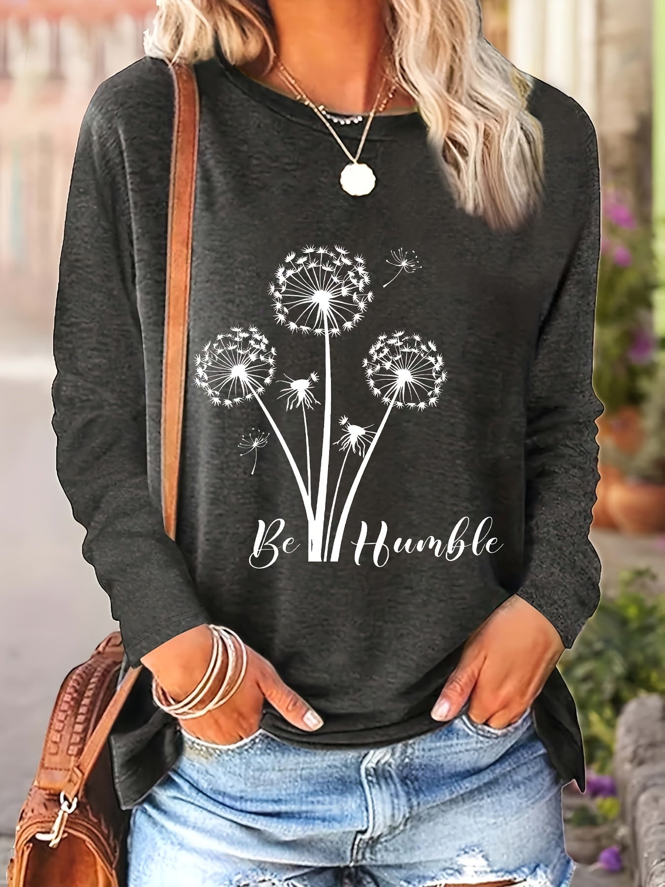 Women's Casual Floral Round Sleeve Blouse, Loose Fit, Spring Fall, Stretch Fabric