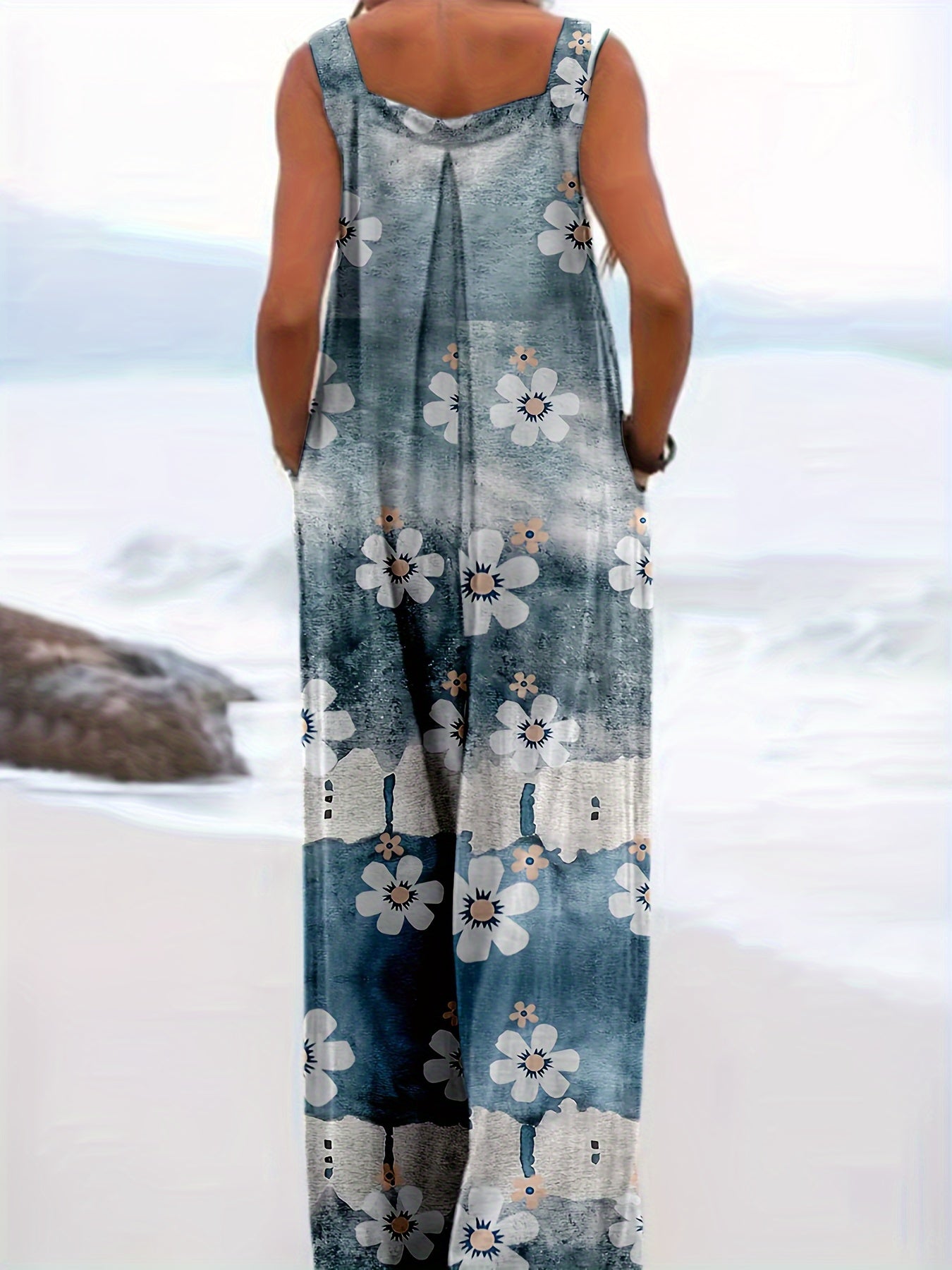 Women Plus Size Floral Print Jumpsuit Casual Button Spring Summer