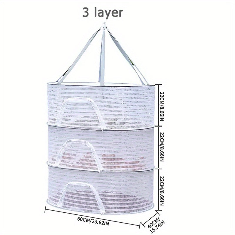 White Polyester Circular Folding Drying Rack with 3 Tiers for Kitchen and Balcony