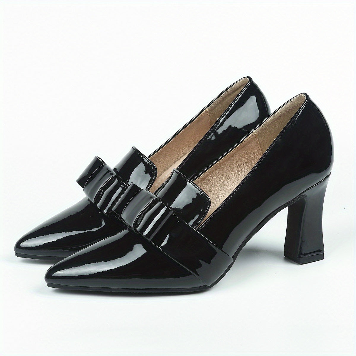 Women's Solid Color Pumps with Bowknot, Block Heel, Water-Resistant