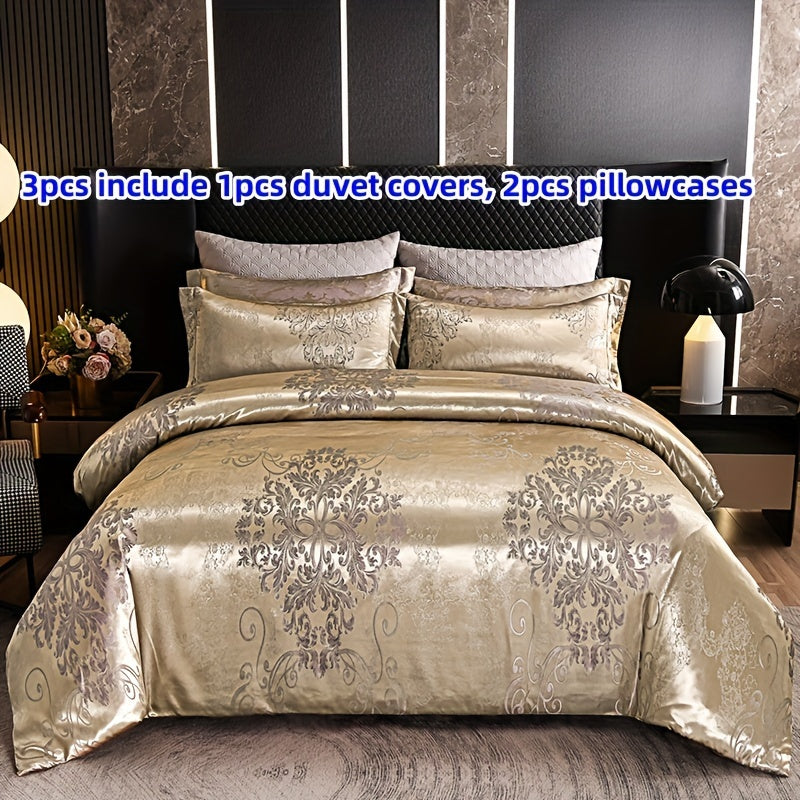 3-Piece Satin Jacquard Bedding Set with Duvet Cover and Pillowcases Golden Contemporary Bedroom Guest Room