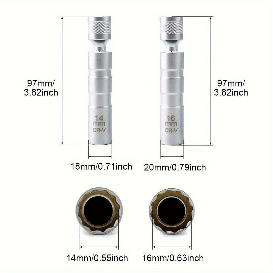 2-Donali Spark Plagini chiqarish uchun asboblar to'plami 14mm 16mm 3/8 dyuym burilishli rozetkalar