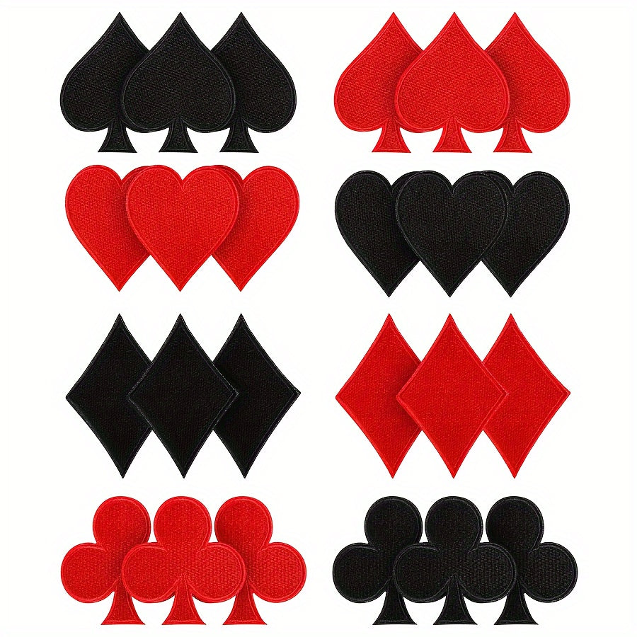 Set of 24 Iron-On Halloween Costume Patches Embroidered Polyester Red Black Hearts Spades Clubs