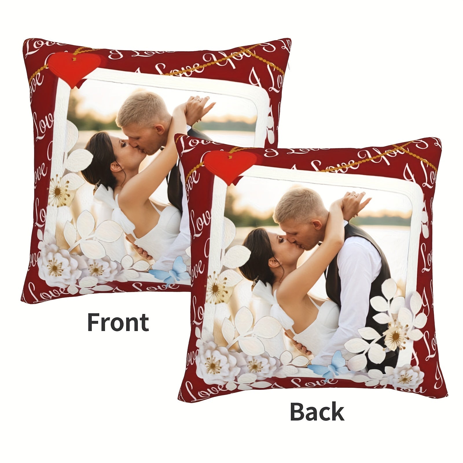 Personalized Love Photo Pillow for Couples Wedding Valentine's Day Soft Polyester Cushion