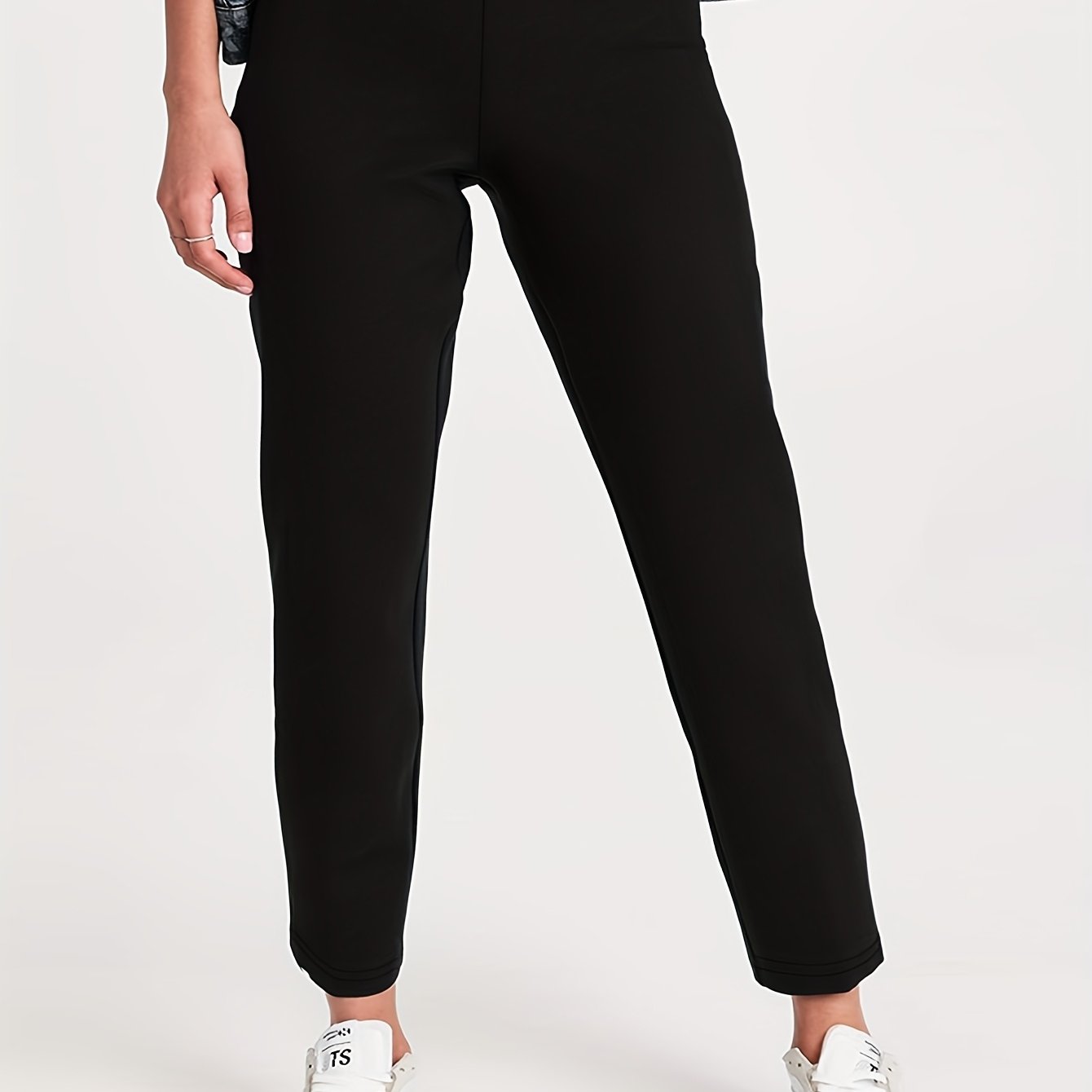 Pantalones rectos de talla grande para mujer, de poliéster y mezcla, casuales, de color sólido