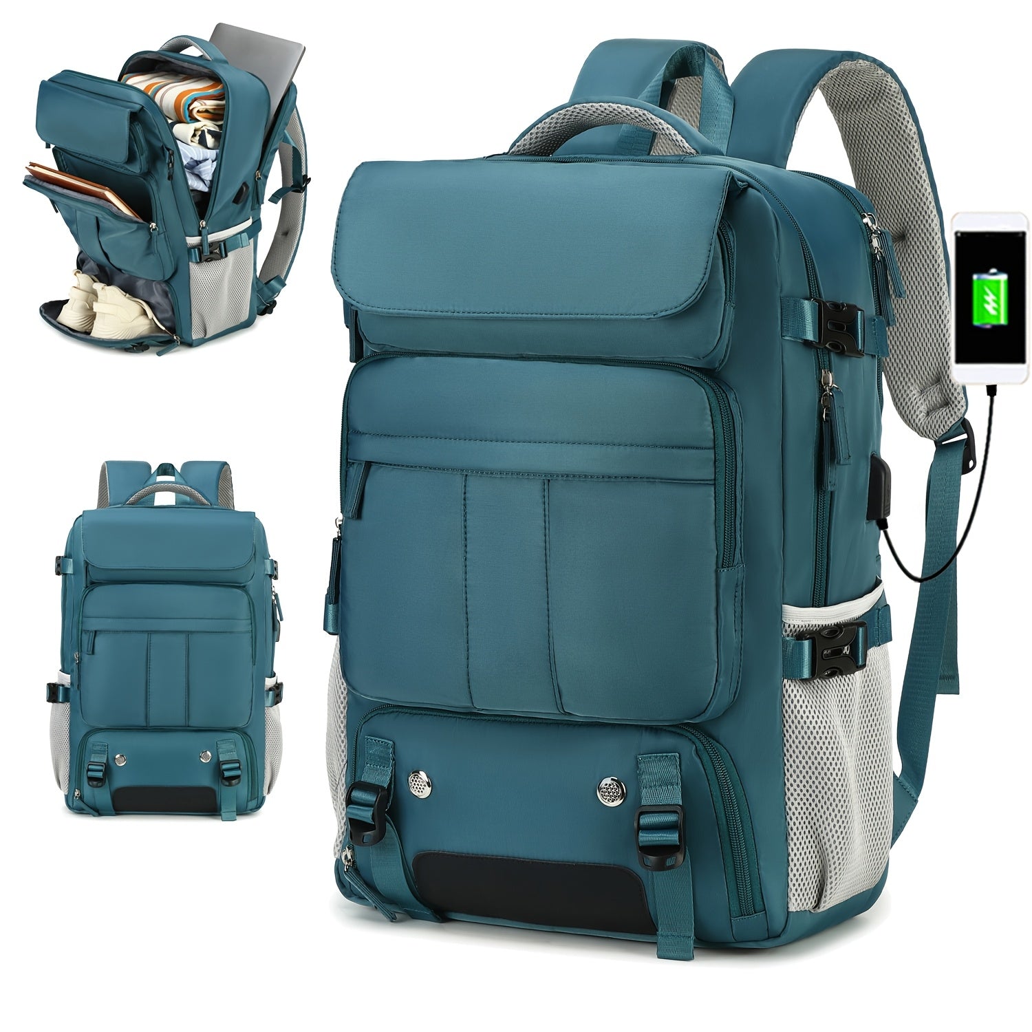 Travel Laptop Backpack with USB Port, Shoe Compartment, 15.6-Inch Sleeve for College Business School